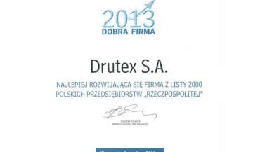 Tytuł "Dobra Firma 2013" dla firmy Drutex